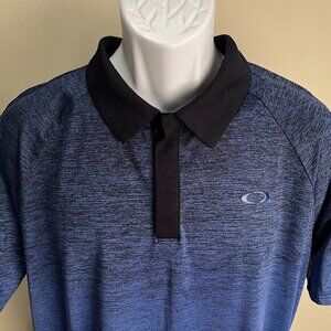Oakley Golf Men's blue and black marled short sleeve polo shirt Large L EUC